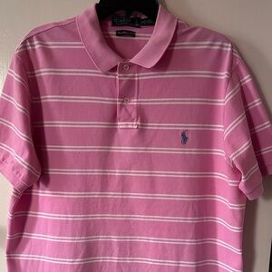 Men’s Ralph Lauren Pink and White Striped Polo Shirt XL